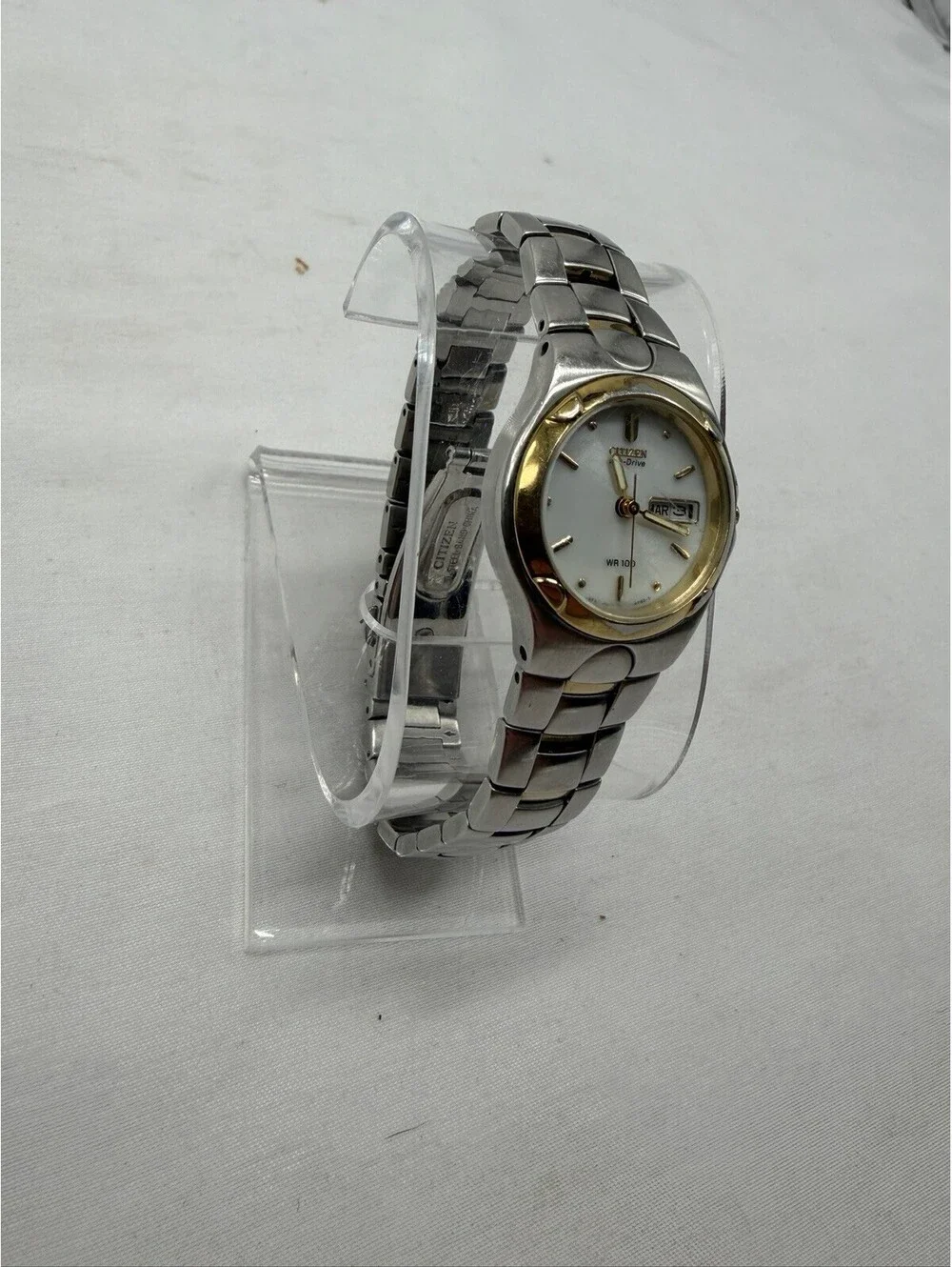 Citizen Eco-Drive Watch Women 25mm Silver Gold Tone E000-K17578 Day Date